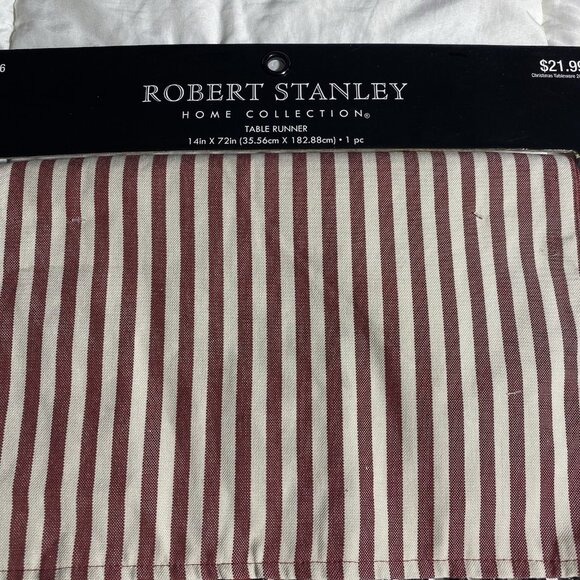Robert Stanley Striped Ticking Jingle Bell Table Runner 14”x72” Cottage Festival - Picture 2 of 10
